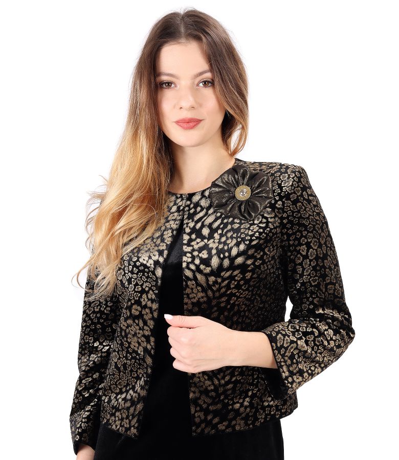 Printed velvet bolero with detachable brooch