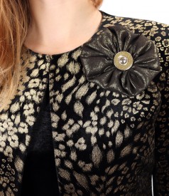Printed velvet bolero with detachable brooch