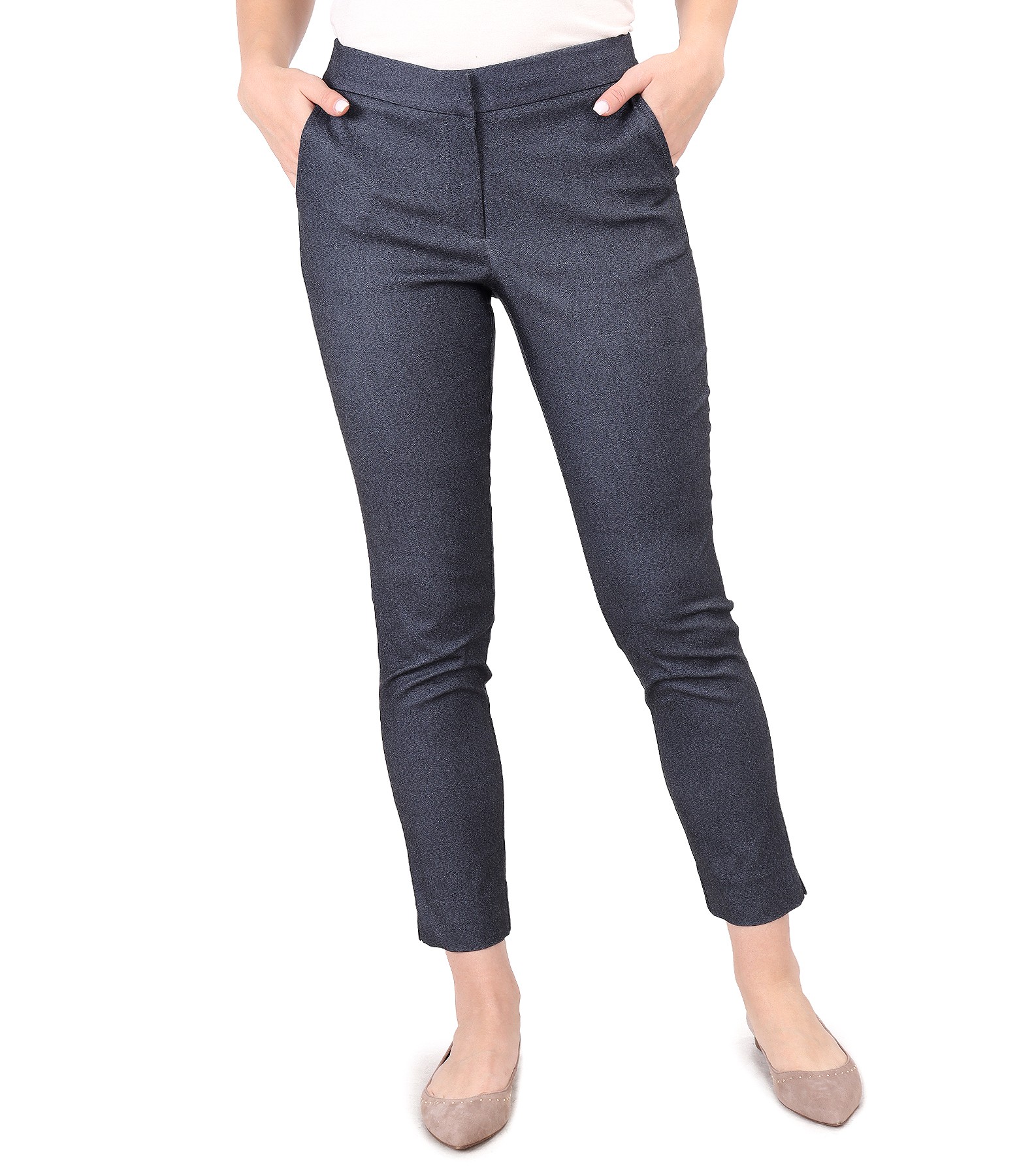 Ankle pants made of elastic denim navy blue - YOKKO