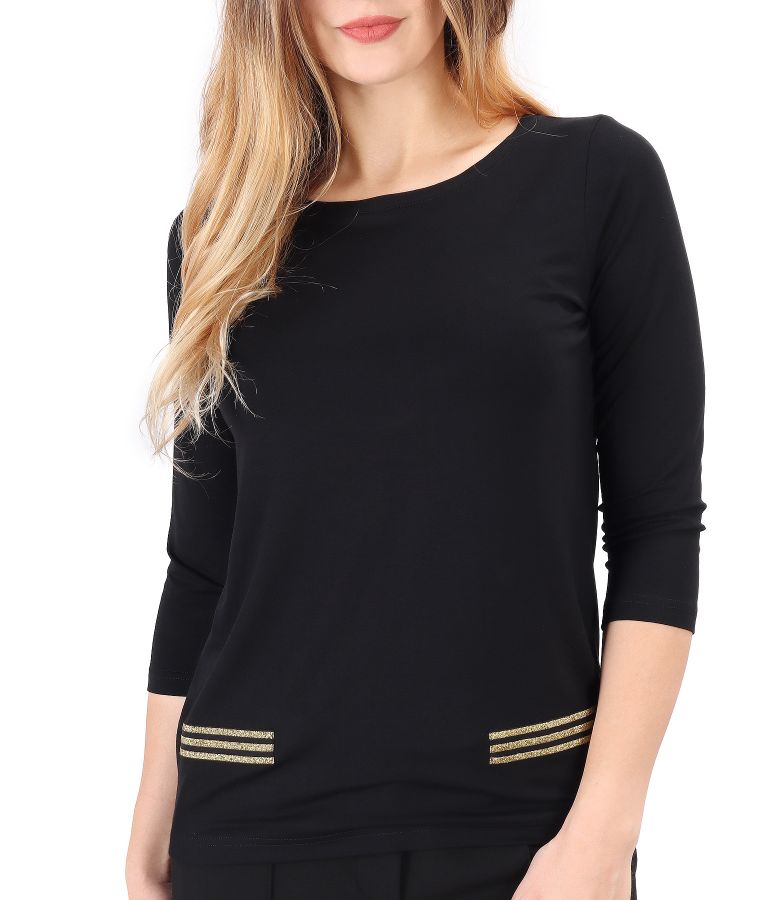 Fine elastic jersey blouse with gold elastic at the waist