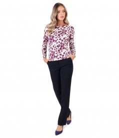 Viscose elastic jersey blouse printed with straight pants