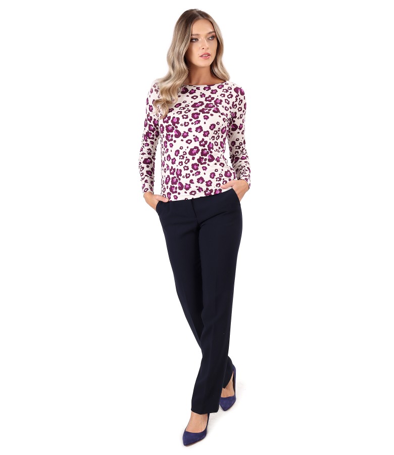 Viscose elastic jersey blouse printed with straight pants