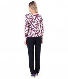 Viscose elastic jersey blouse printed with straight pants
