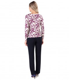 Viscose elastic jersey blouse printed with straight pants