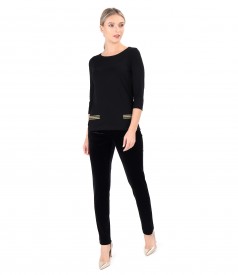 Velvet pants with elastic jersey blouse