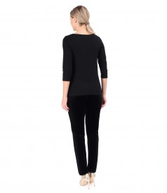 Velvet pants with elastic jersey blouse