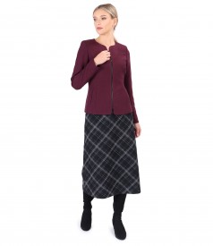 Plaid midi skirt with zippered jacket on the front