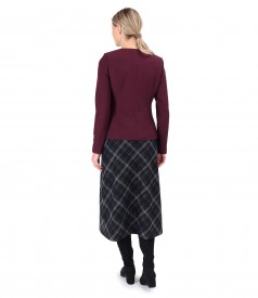 Plaid midi skirt with zippered jacket on the front