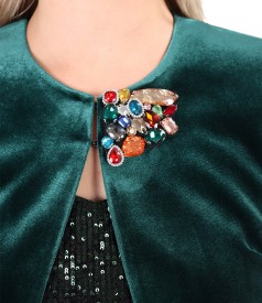 Elastic velvet bolero with detachable brooch