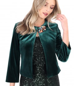 Elastic velvet bolero with detachable brooch