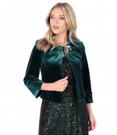 Elastic velvet bolero with detachable brooch