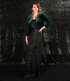 Elastic velvet bolero with detachable brooch