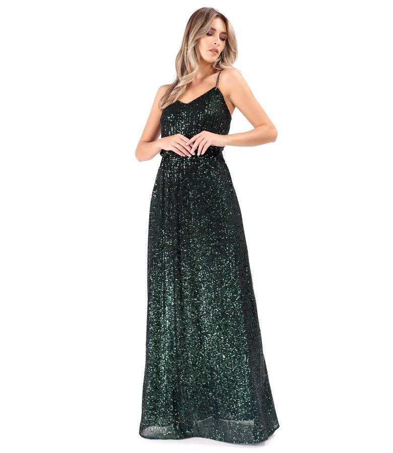 Long sequined dress with straps