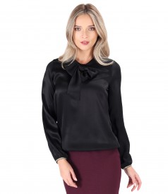 Viscose satin blouse with scarf collar