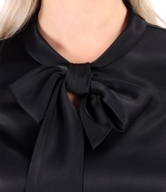 Viscose satin blouse with scarf collar