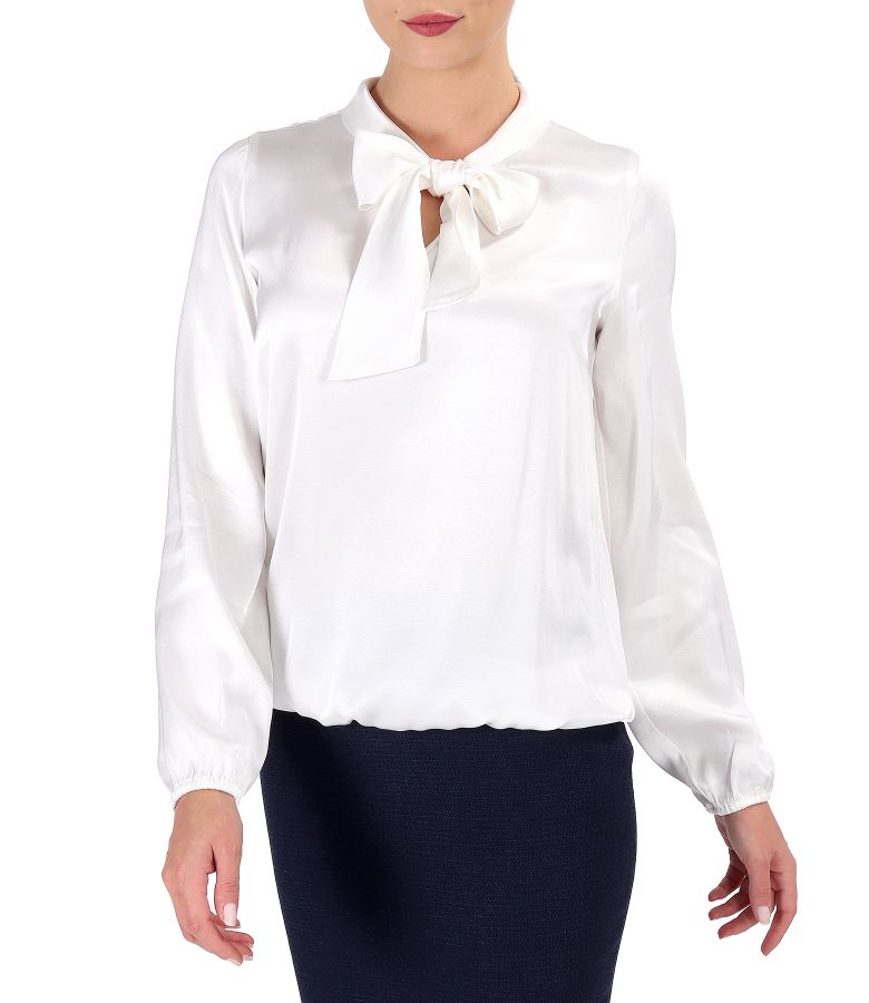 Viscose satin blouse with scarf collar