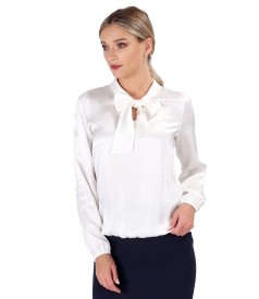 Viscose satin blouse with scarf collar