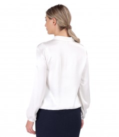 Viscose satin blouse with scarf collar