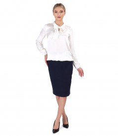 Satin viscose blouse with elastic fabric tapered skirt