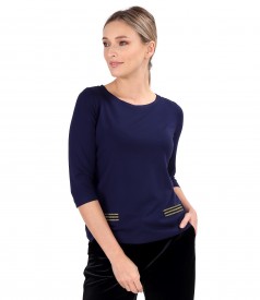 Fine elastic jersey blouse with gold elastic at the waist