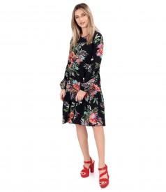 Viscose ruffles dress printed with floral motifs