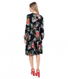Viscose ruffles dress printed with floral motifs