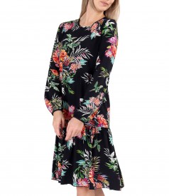 Viscose ruffles dress printed with floral motifs
