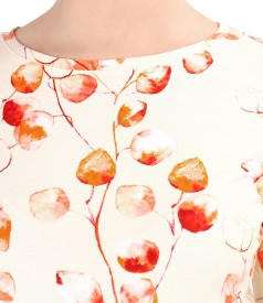 Elastic jersey blouse printed with floral motifs