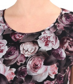 Blouse with veil front printed with floral motifs