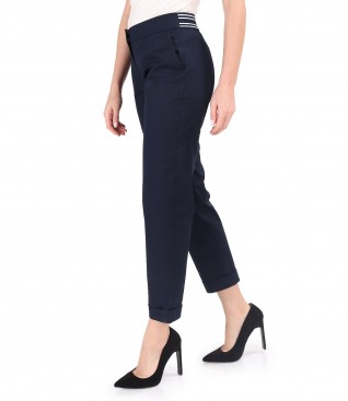 Elastic cotton pants with front pockets