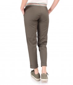 Elastic cotton pants with front pockets