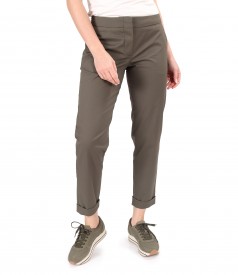 Elastic cotton pants with front pockets