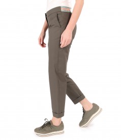 Elastic cotton pants with front pockets