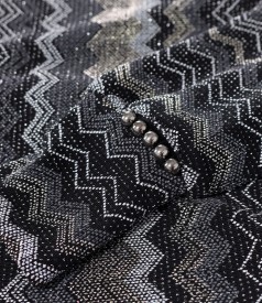Flared dress made of elastic fabric with metallic thread