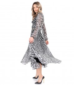 Elegant veil print dress with chain at the waist