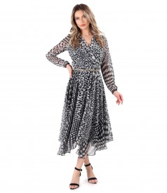 Elegant veil print dress with chain at the waist