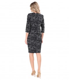 Elegant outfit with printed elastic brocade jacket and dress