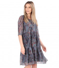 Casual dress with ruffles made of printed veil