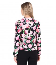 Viscose satin blouse printed with flowers