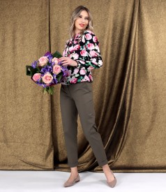 Viscose satin blouse printed with flowers