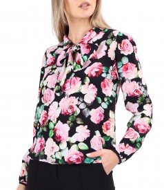 Viscose satin blouse printed with flowers