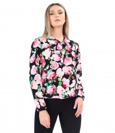 Viscose satin blouse printed with flowers