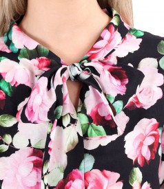 Viscose satin blouse printed with flowers