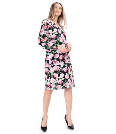 Casual viscose satin dress printed with flowers