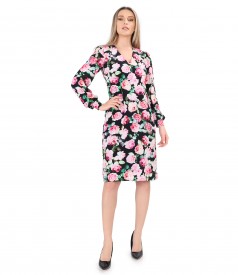 Casual viscose satin dress printed with flowers