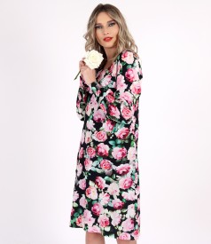 Casual viscose satin dress printed with flowers