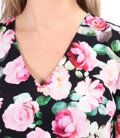 Casual viscose satin dress printed with flowers