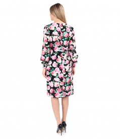 Casual viscose satin dress printed with flowers