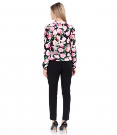 Printed viscose satin blouse with ankle pants