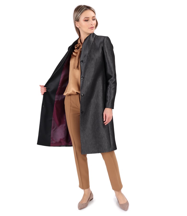 Elegant glossy fabric overcoat with ankle pants